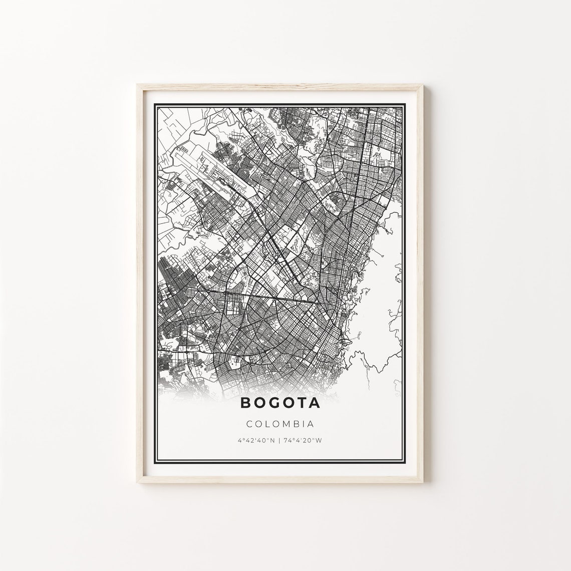 Bogota Colombia Modern Minimalist Black Line City Map Wall Art