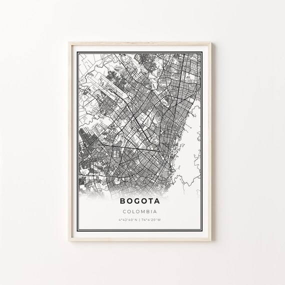 Bogota Colombia Modern Minimalist Black Line City Map Wall Art