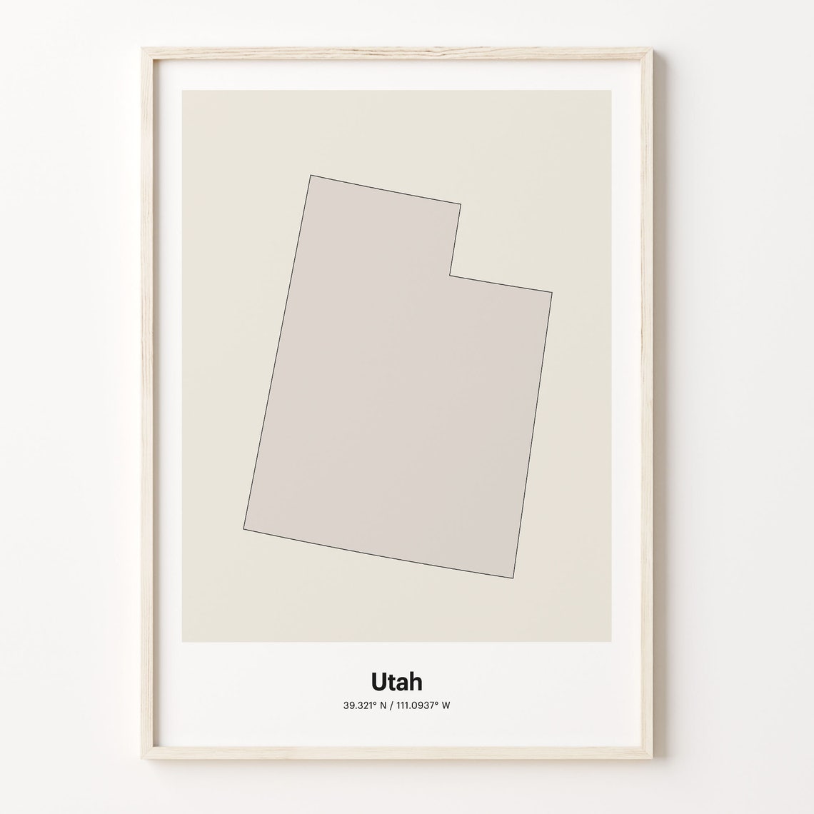 Utah Beige Minimalist Line Art US State Map Coordinates Poster
