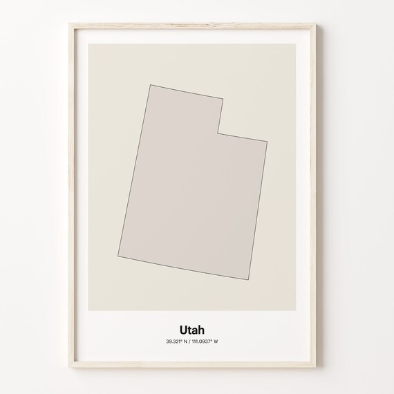 Utah Beige Minimalist Line Art US State Map Coordinates Poster