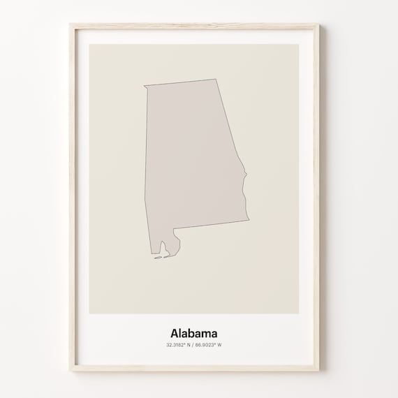 Alabama Minimalist State Map Line Art Coordinates Wall Poster