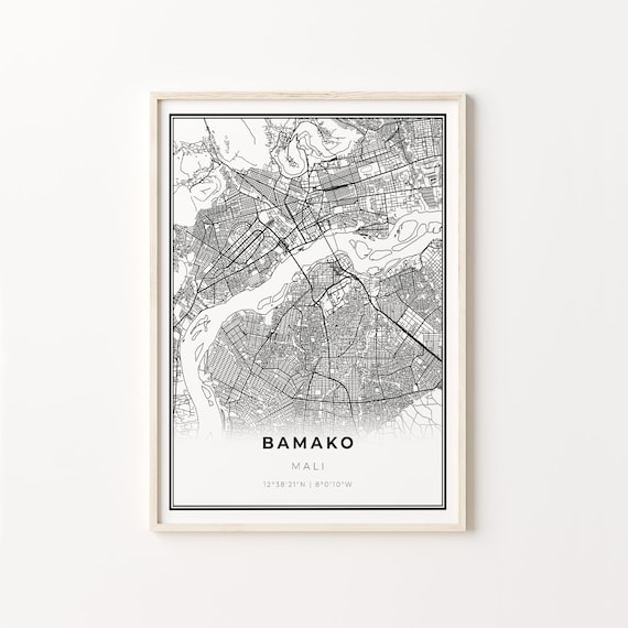 Bamako Mali Black and White Street Map Minimalist Decor Poster