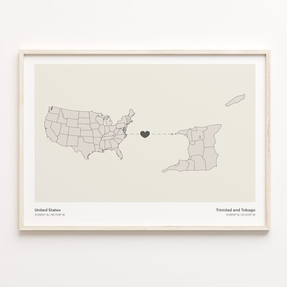United States Trinidad and Tobago Heart Connection Map Poster