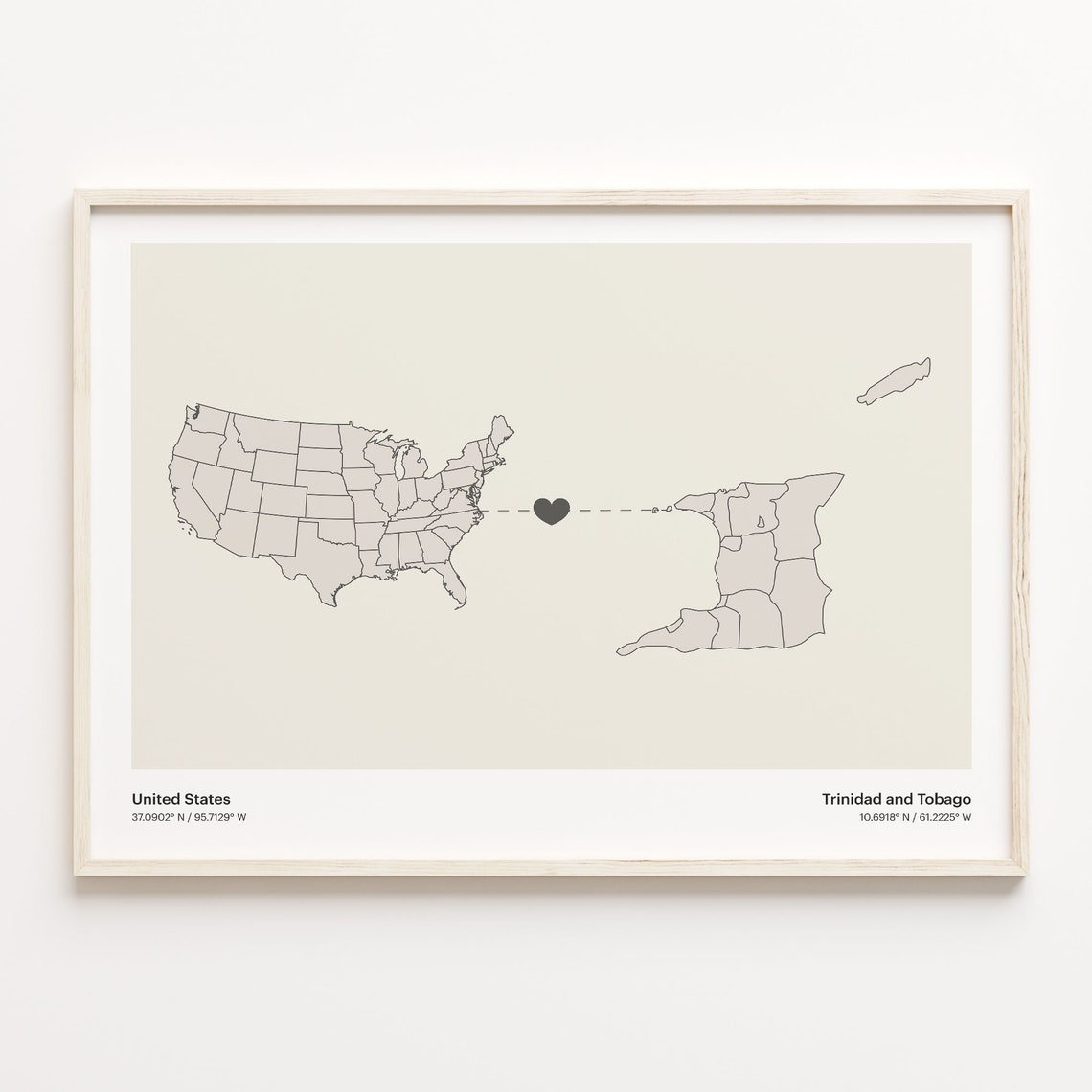 United States Trinidad and Tobago Heart Connection Map Poster