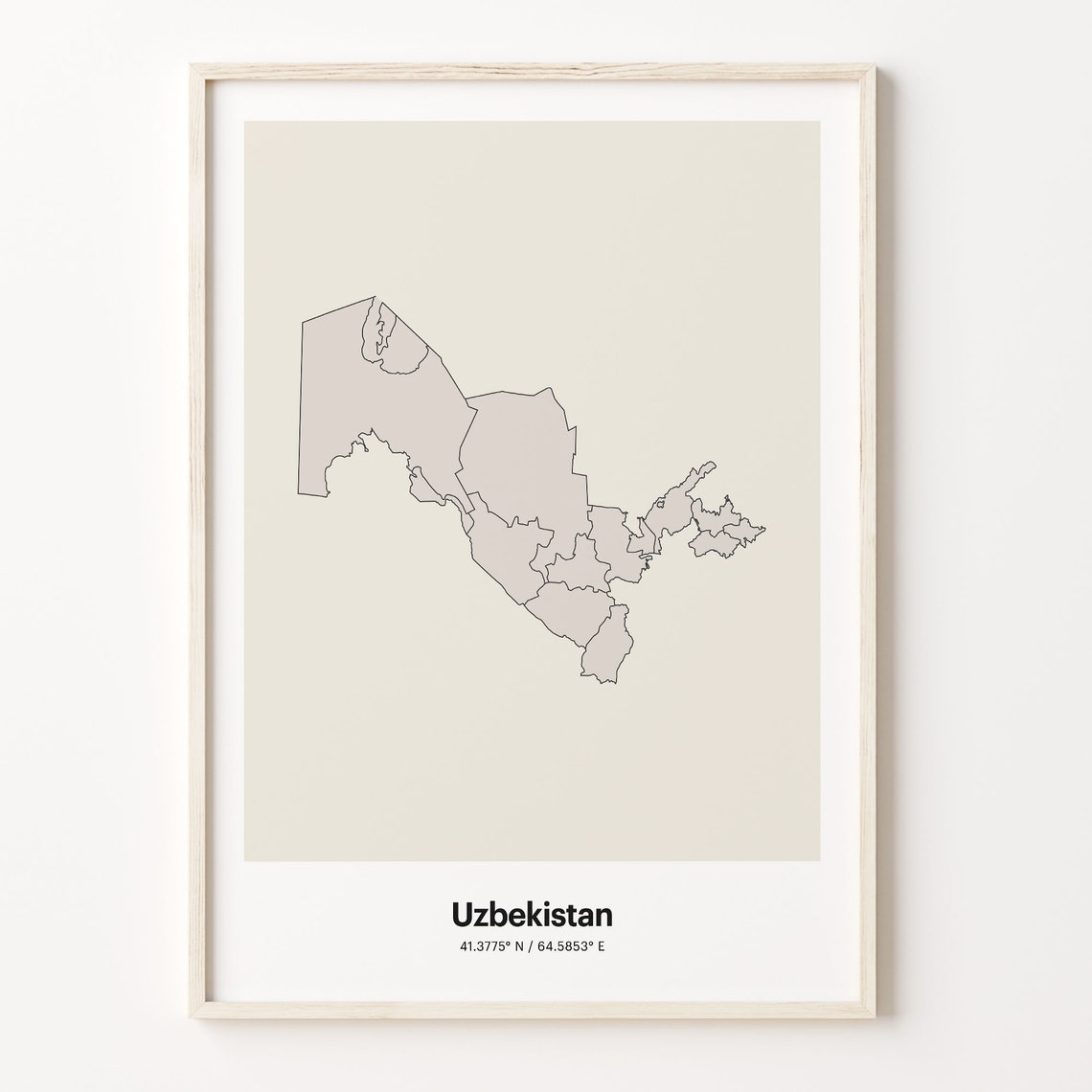 Uzbekistan Country Map Minimalist Beige Line Art Gift Poster