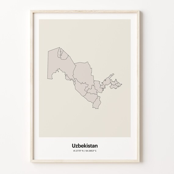 Uzbekistan Country Map Minimalist Beige Line Art Gift Poster