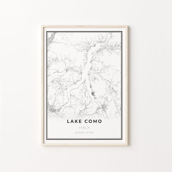 Lake Como Italy Minimalist Black White Scenic Region Map Art Poster