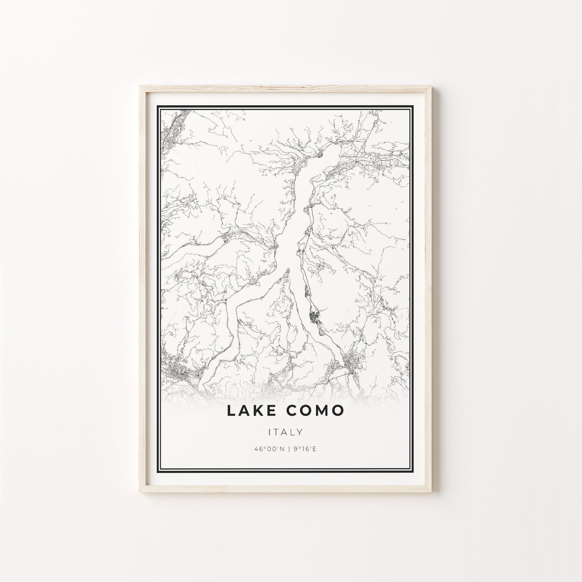 Lake Como Italy Minimalist Black White Scenic Region Map Art Poster