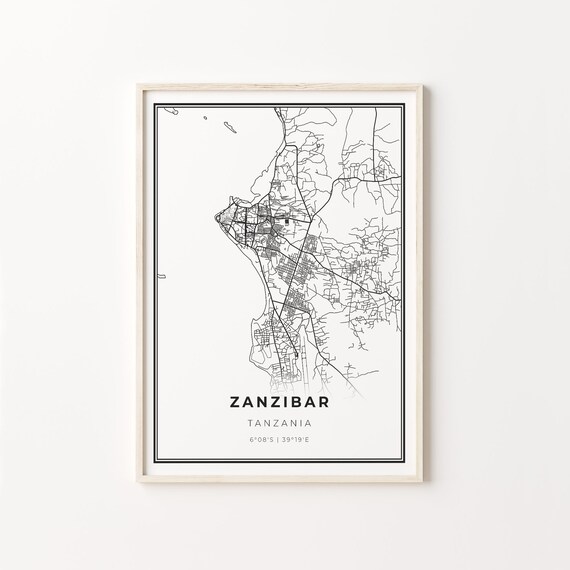 Zanzibar Tanzania Island Black and White Minimalist Map Poster