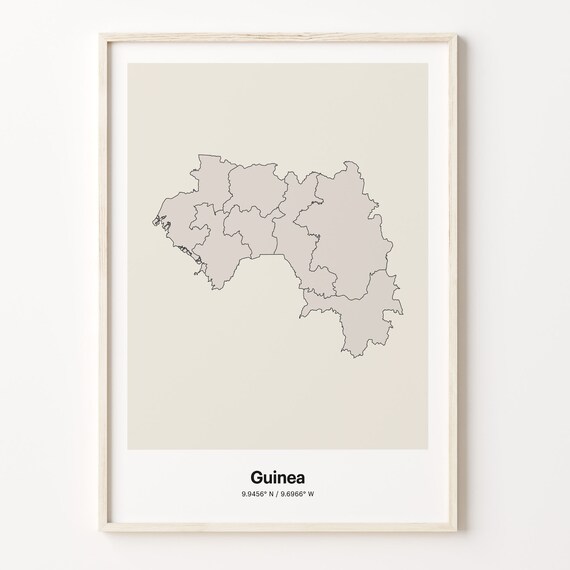 Guinea Minimalist Country Outline Map Line Art Gift Decor Poster
