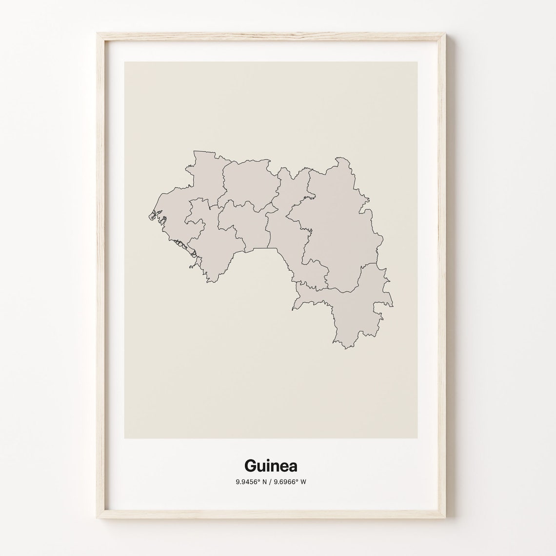 Guinea Minimalist Country Outline Map Line Art Gift Decor Poster