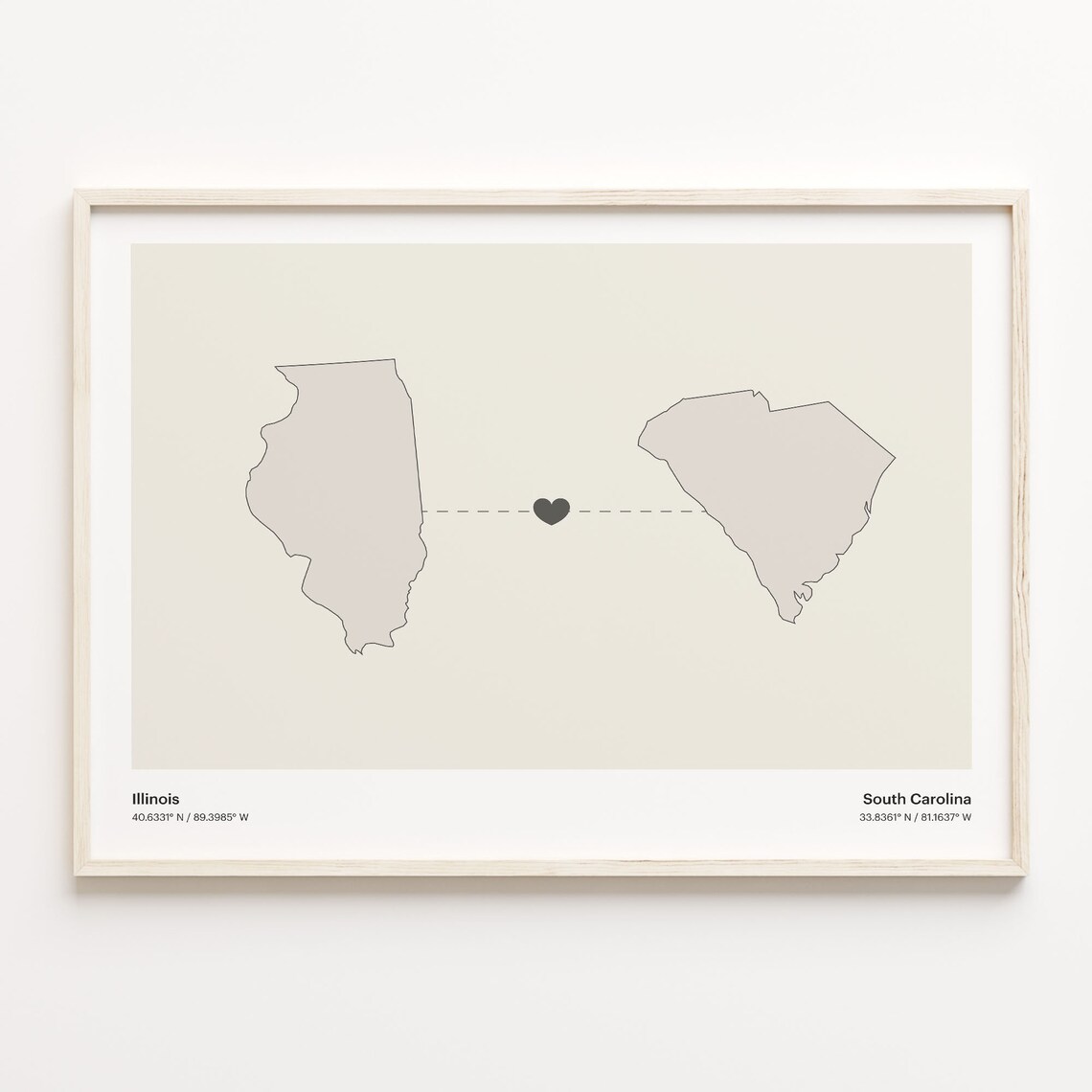 Illinois To South Carolina Minimalist Map Art Print