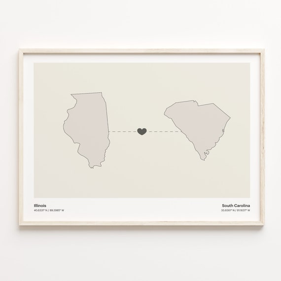 Illinois To South Carolina Minimalist Map Art Print
