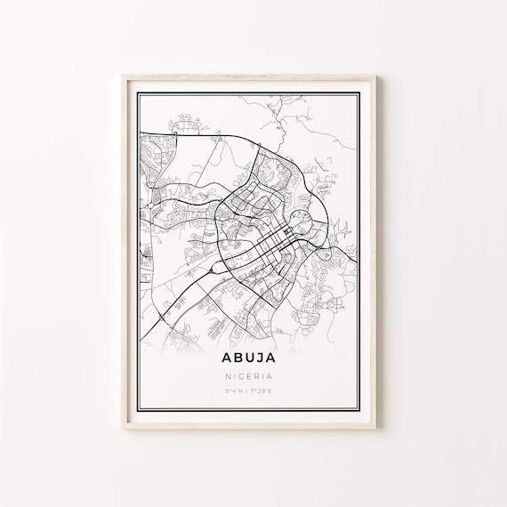 Abuja Nigeria Modern Black And White Street Map Coordinates Poster