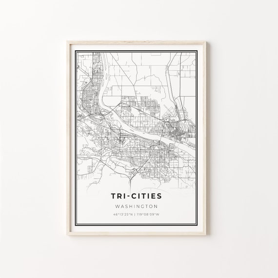 Tricities City Map Art Print, Washington USA