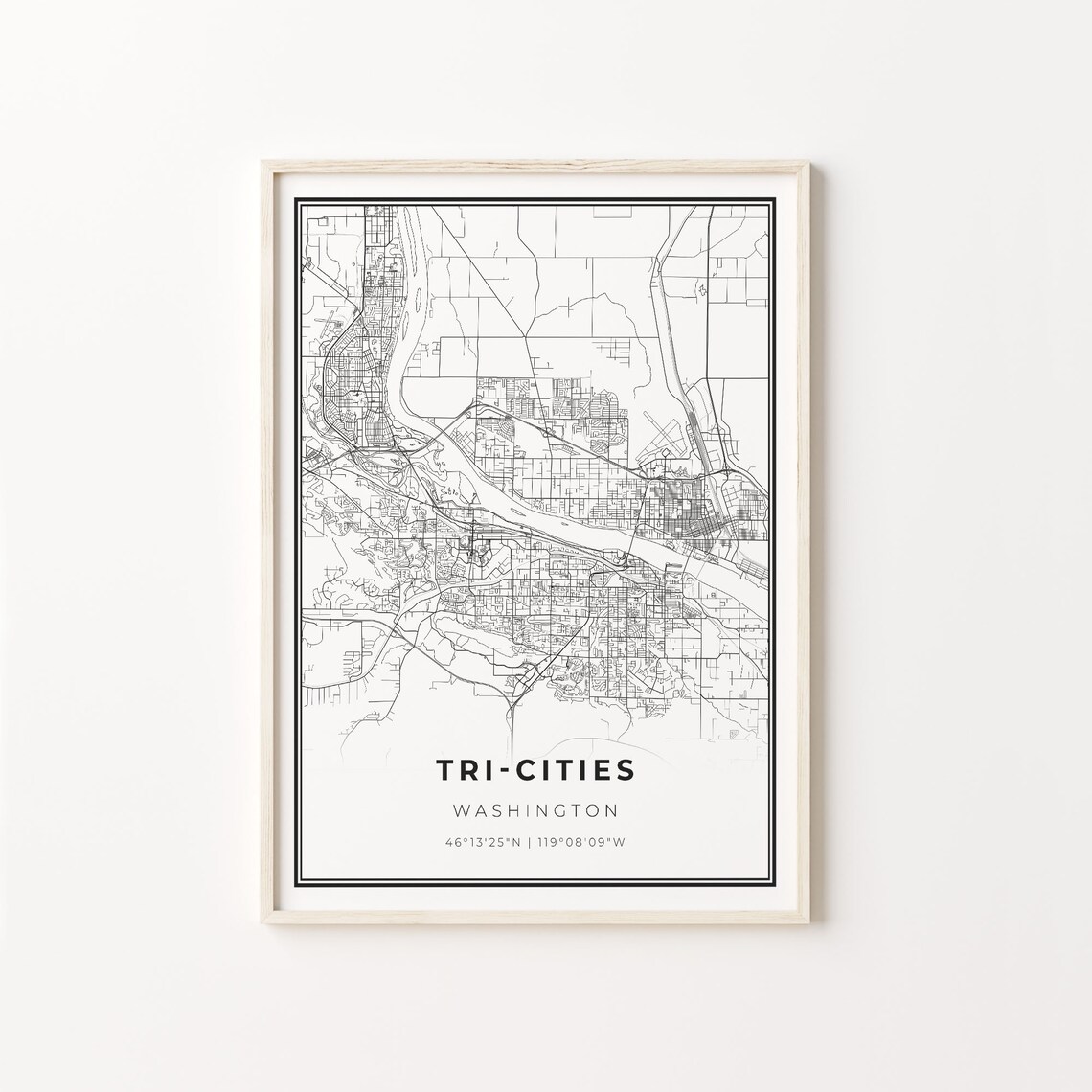 Tricities City Map Art Print, Washington USA