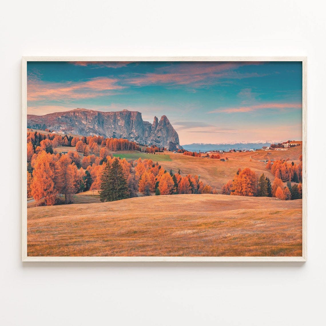Dolomites Autumn Orange Larch Trees Alpine Meadow Photography Poster