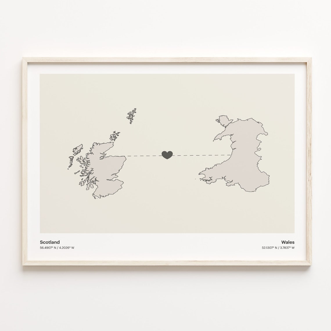Scotland And Wales Long Distance Love Minimalist Heart Map Poster