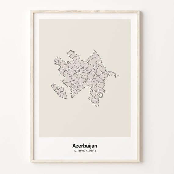 Azerbaijan Minimalist Region Outline Map Line Art Gift Decor Poster