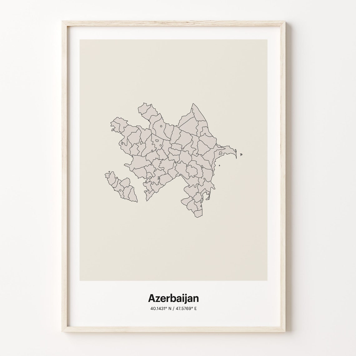 Azerbaijan Minimalist Region Outline Map Line Art Gift Decor Poster