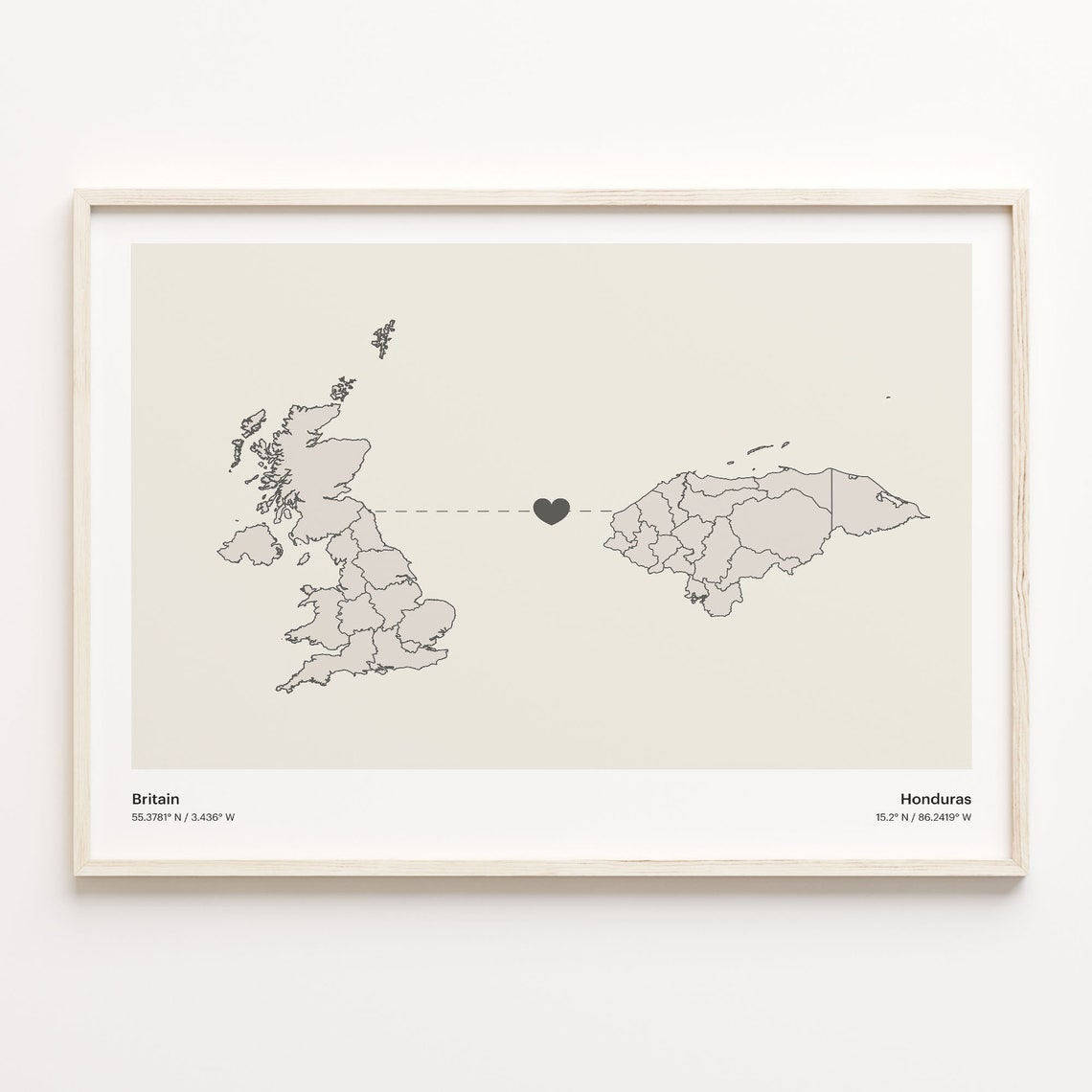 Britain Honduras Heart Connection Long Distance Love Map Poster