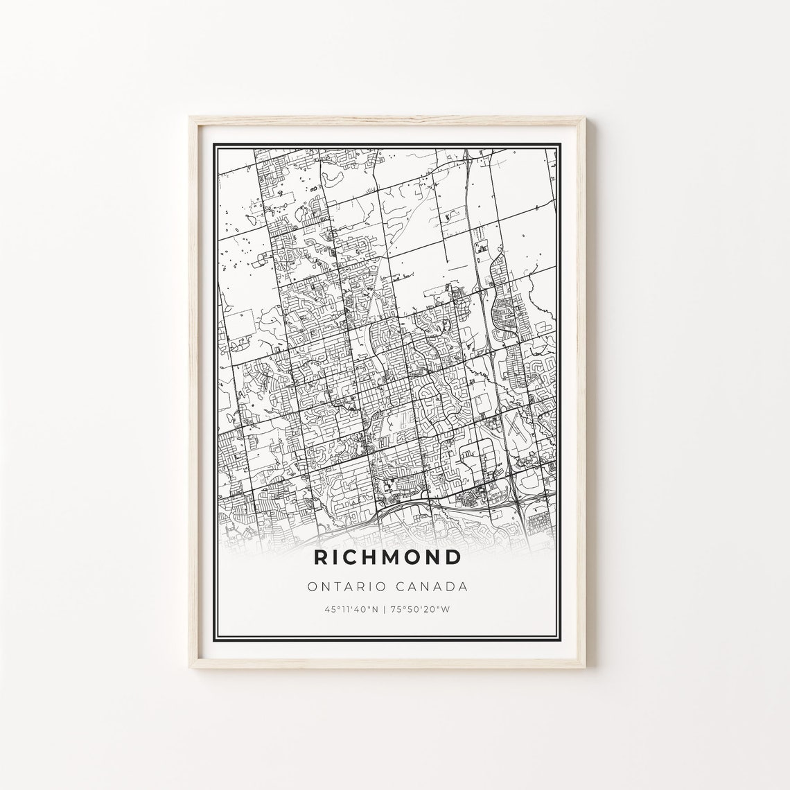 Richmond Ontario Canada Black And White City Map Street Art Poster