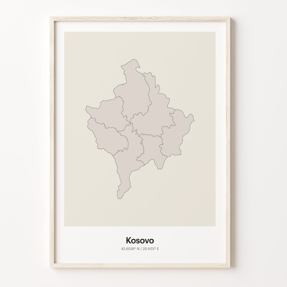 Kosovo Country Map Minimalist Beige Line Art Europe Gift Poster