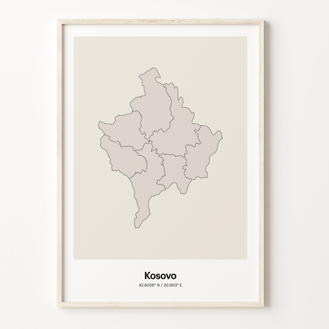 Kosovo Country Map Minimalist Beige Line Art Europe Gift Poster