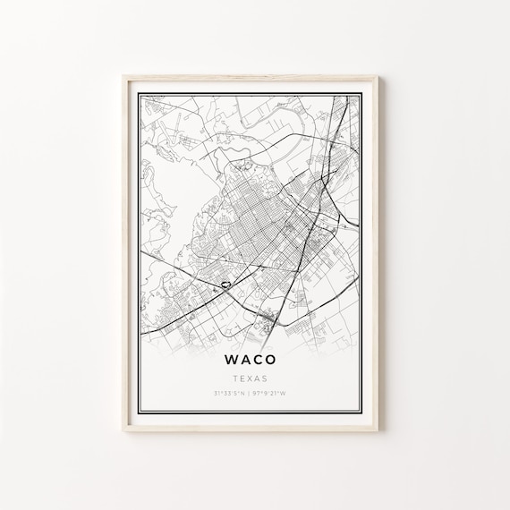 Waco Texas City Street Map Minimalist Black and White Decor Poster