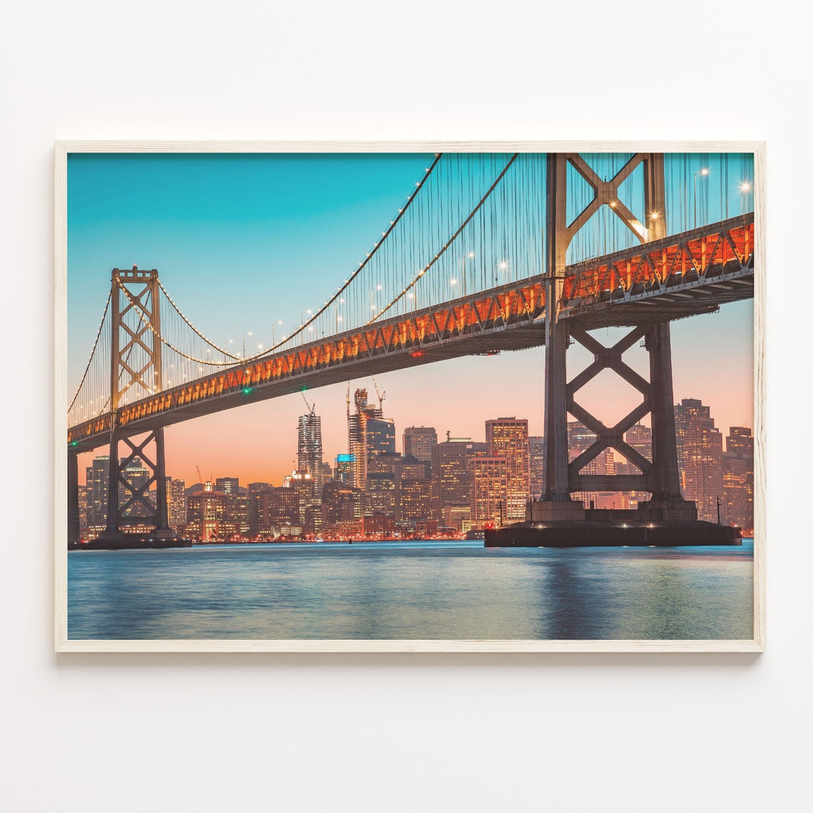 San Francisco Bay Bridge Evening Glow City Skyline Dusk Photo Poster