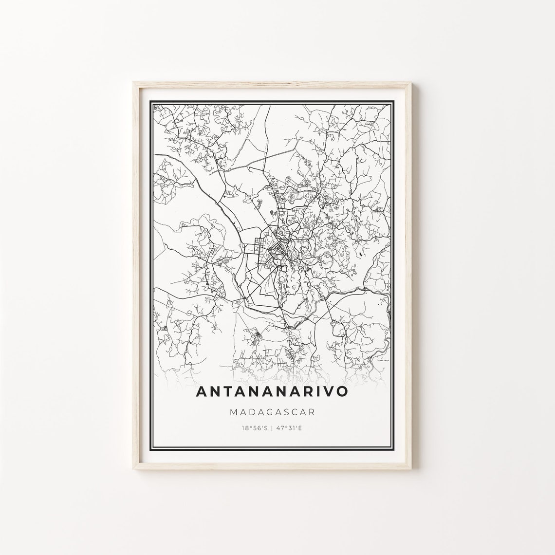 Antananarivo Madagascar Black And White City Map Street Art Poster