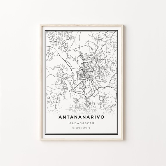 Antananarivo Madagascar Black And White City Map Street Art Poster
