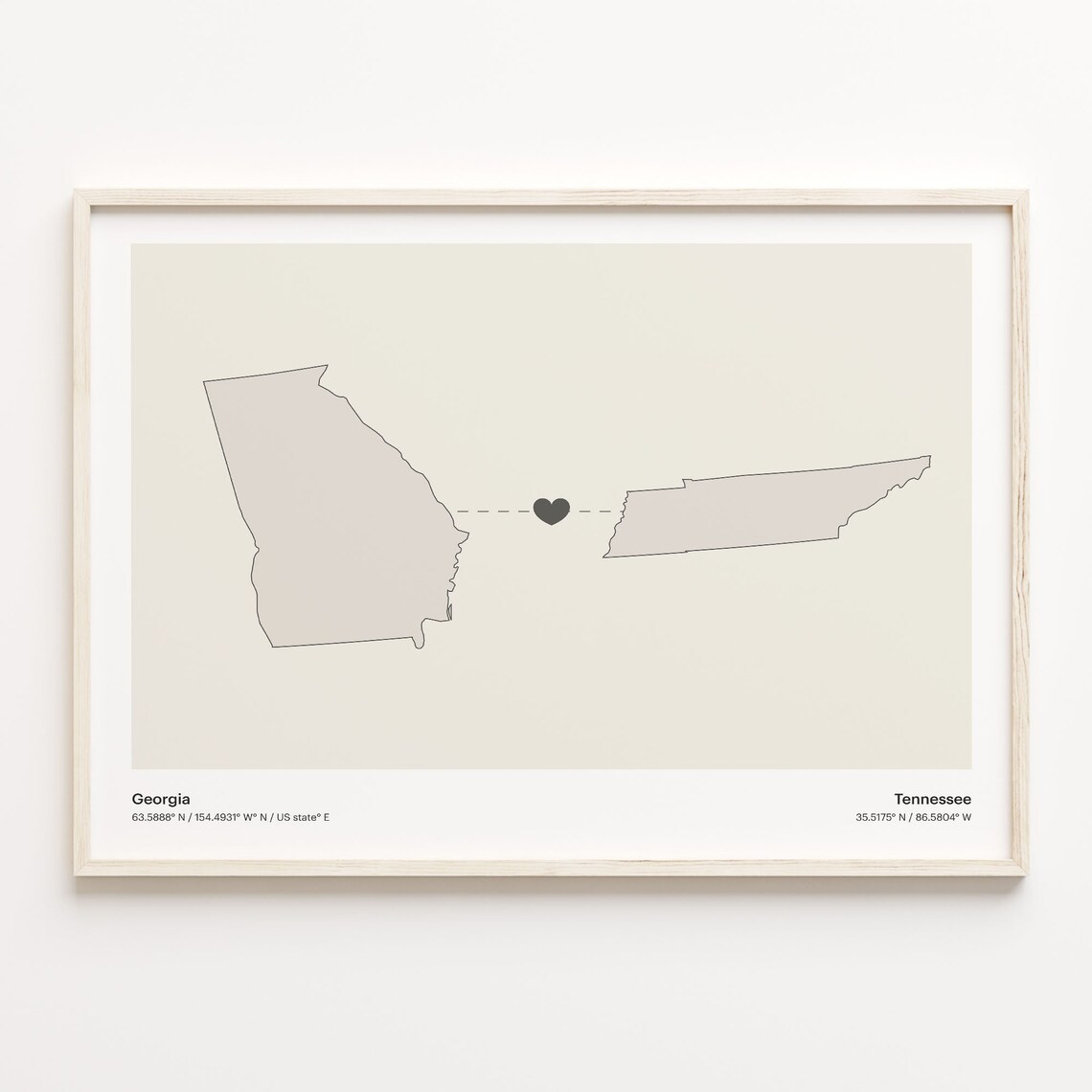 Georgia To Tennessee Minimalist State Connection Map Poster
