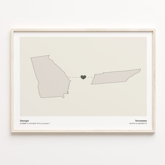 Georgia To Tennessee Minimalist State Connection Map Poster