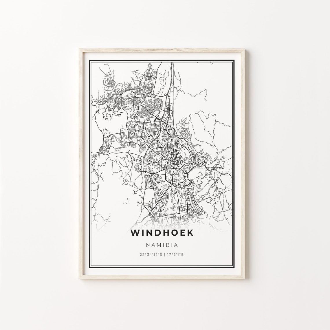 Windhoek Namibia Black and White Street Map Minimalist Decor Poster