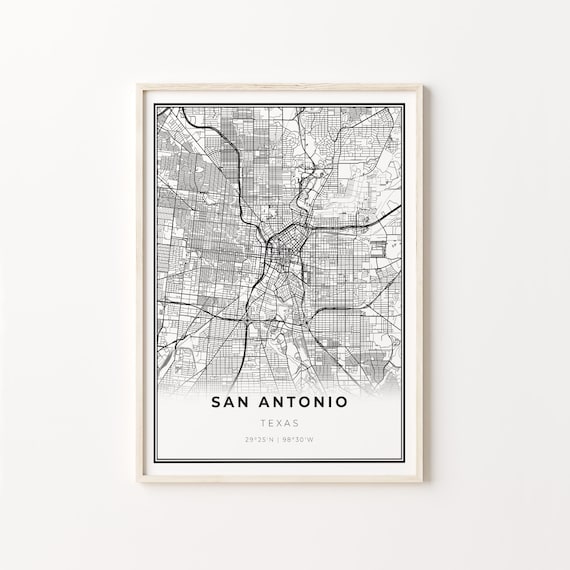 San Antonio Texas Minimalist City Street Map Travel Decor Poster