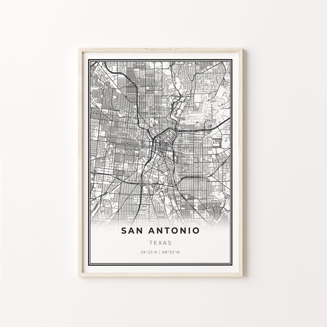 San Antonio Texas Minimalist City Street Map Travel Decor Poster
