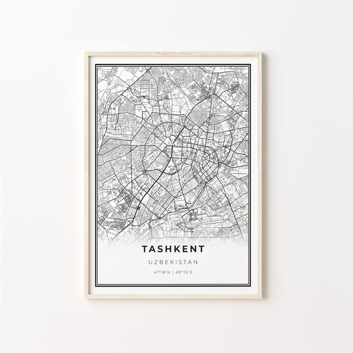 Tashkent Uzbekistan Modern Minimalist Black and White City Map Poster