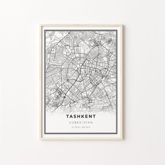 Tashkent Uzbekistan Modern Minimalist Black and White City Map Poster