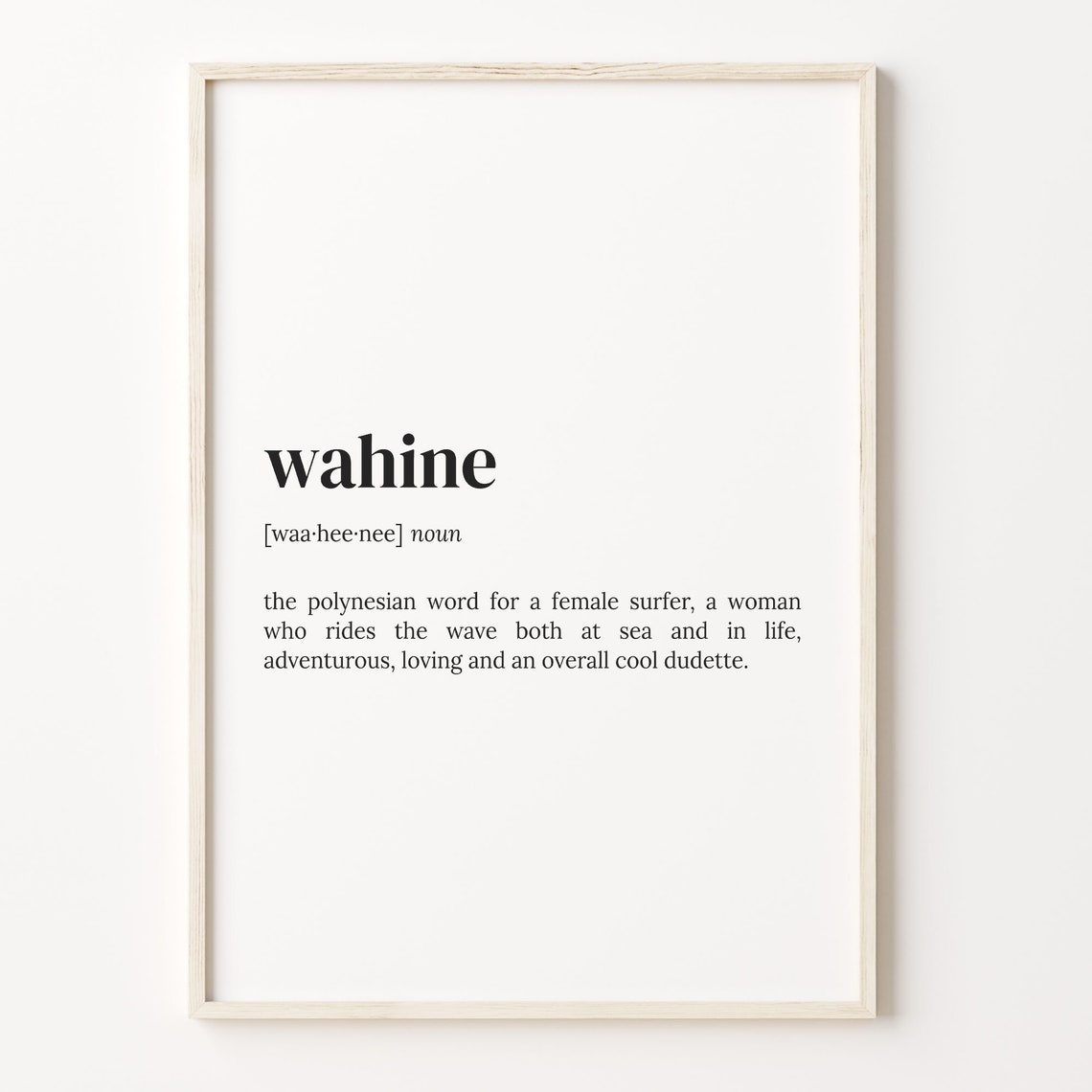 Wahine Dictionary Definition Female Surfer Beach Quote Poster