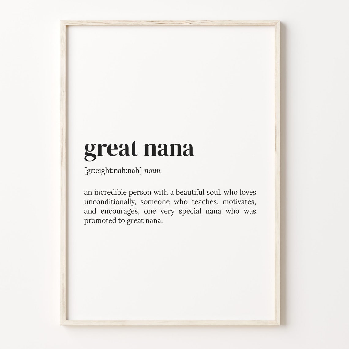 Great Nana Definition Dictionary Print for a Beautiful Grandma