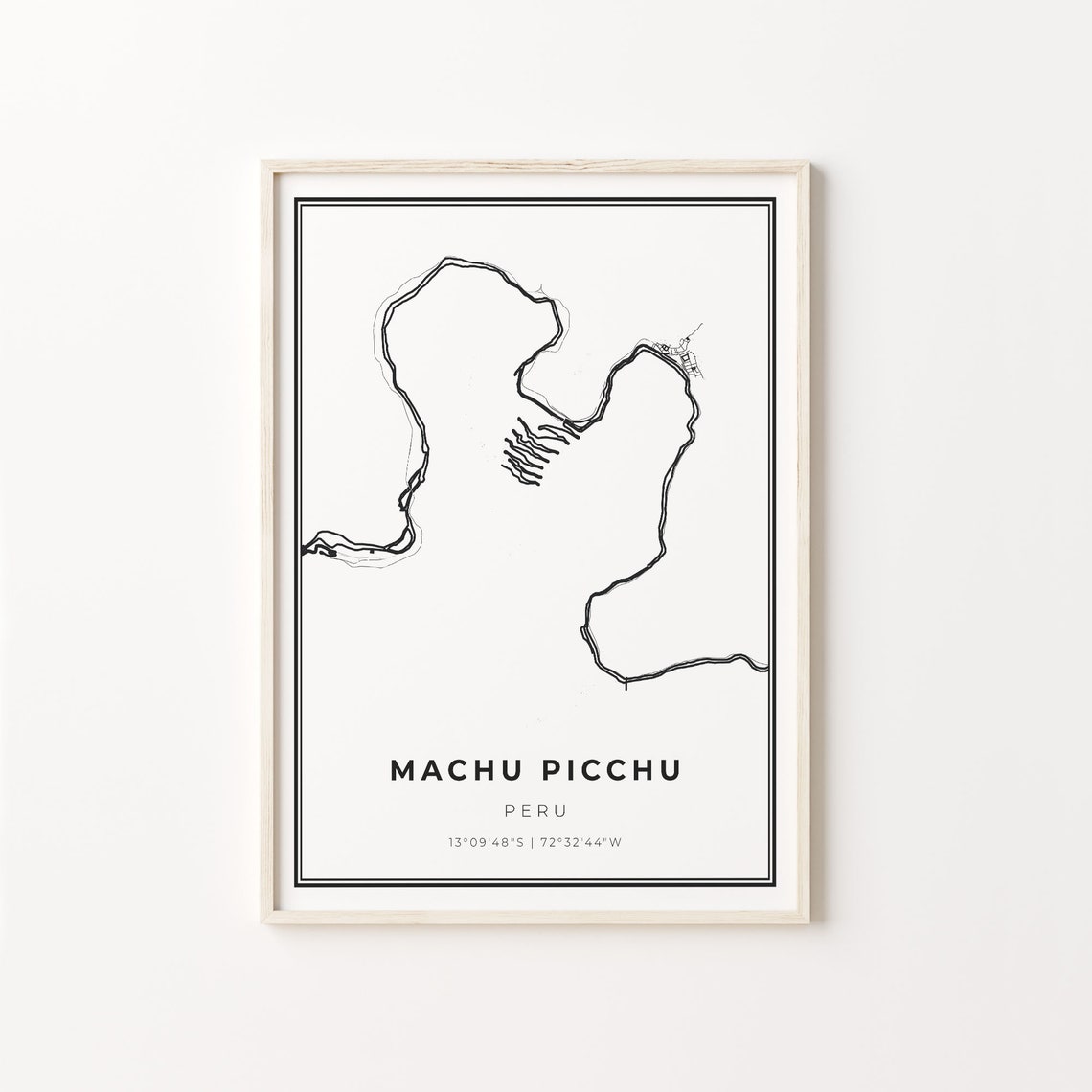 Machu Picchu Peru Modern Minimalist Black and White City Map Poster