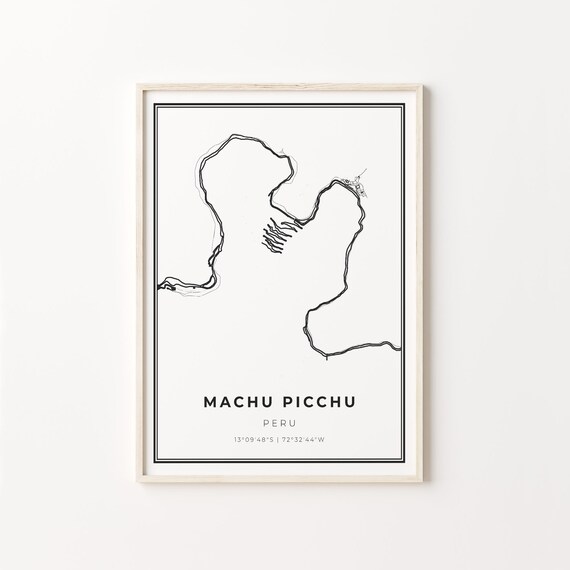 Machu Picchu Peru Modern Minimalist Black and White City Map Poster