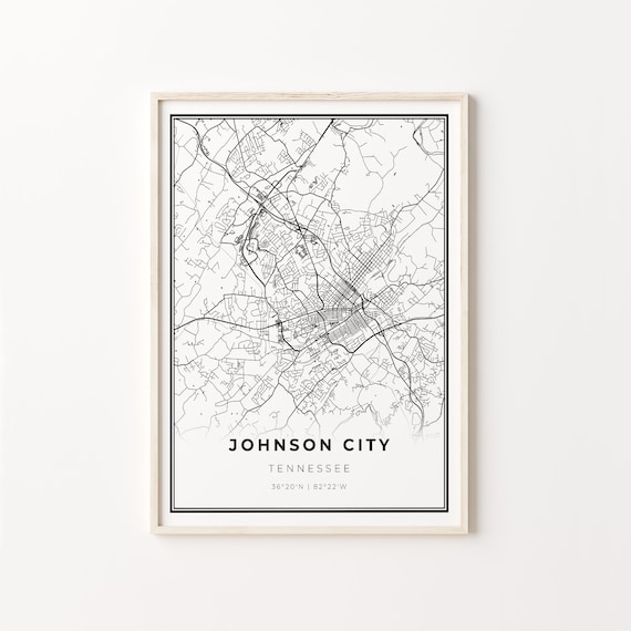 Johnson City Tennessee Map Minimalist Black and White Art Poster
