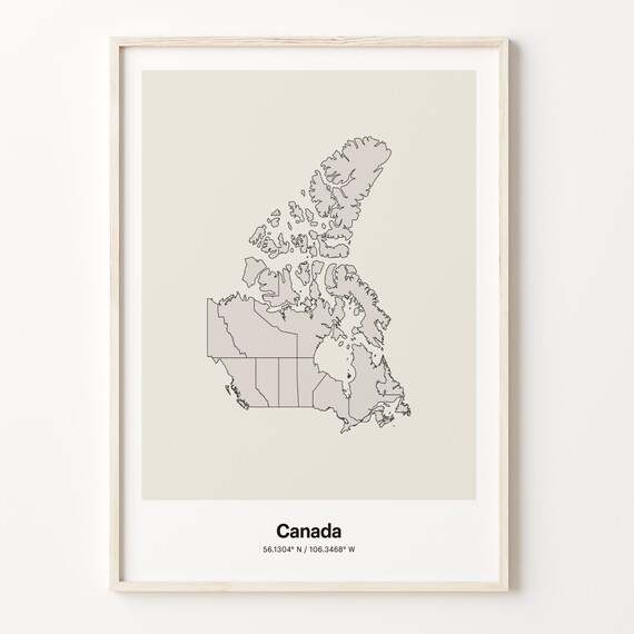 Canada Minimalist Country Map Line Art Travel Coordinates Gift Poster