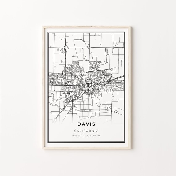 Davis California Minimalist City Map Black and White Art Poster