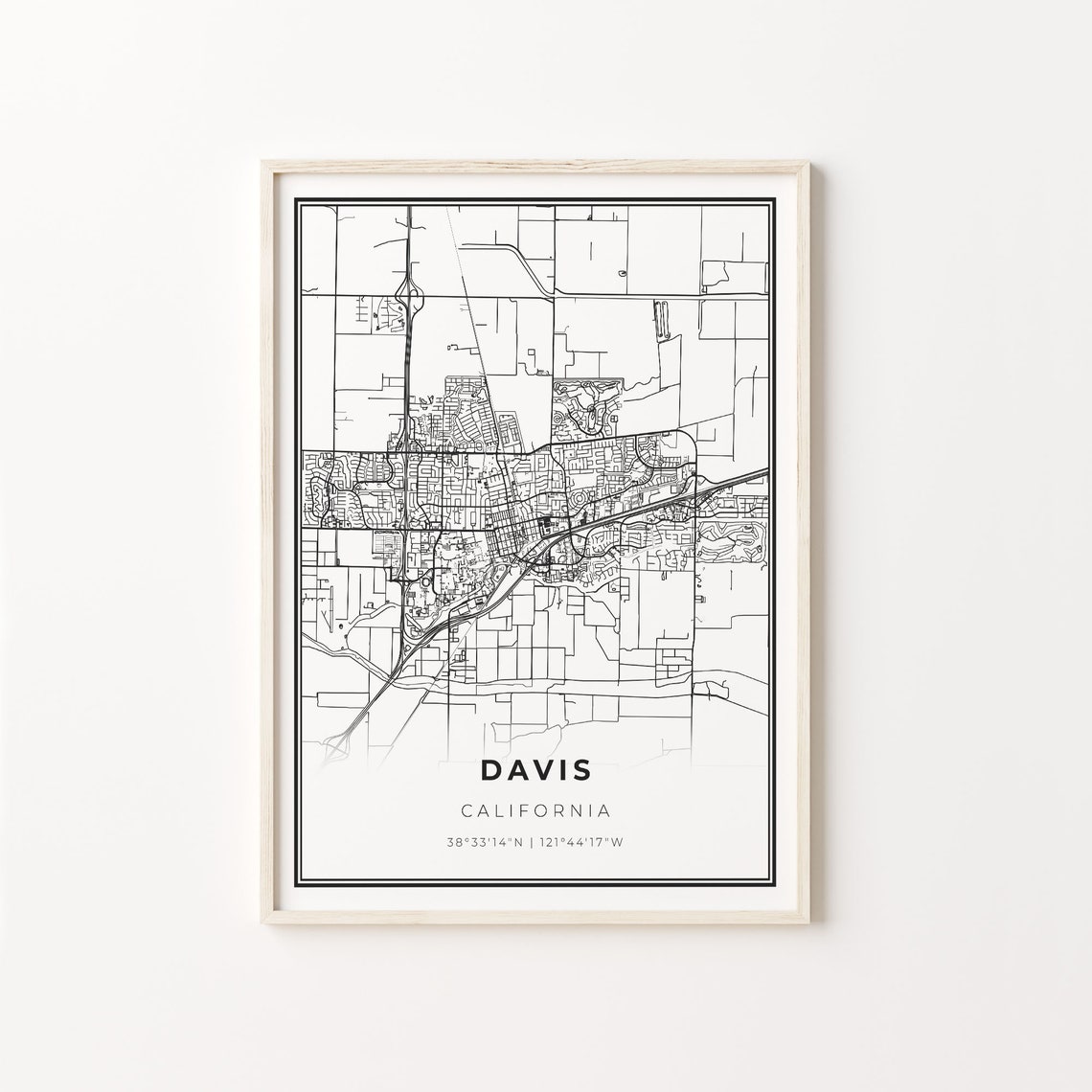Davis California Minimalist City Map Black and White Art Poster