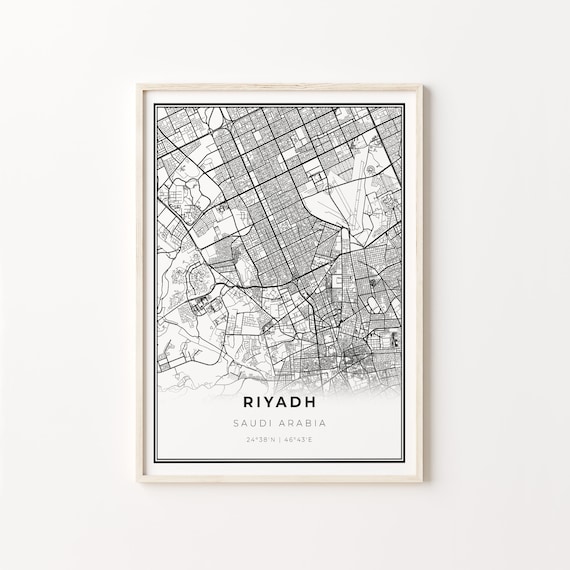 Riyadh Saudi Arabia Minimalist Black and White City Street Map Poster