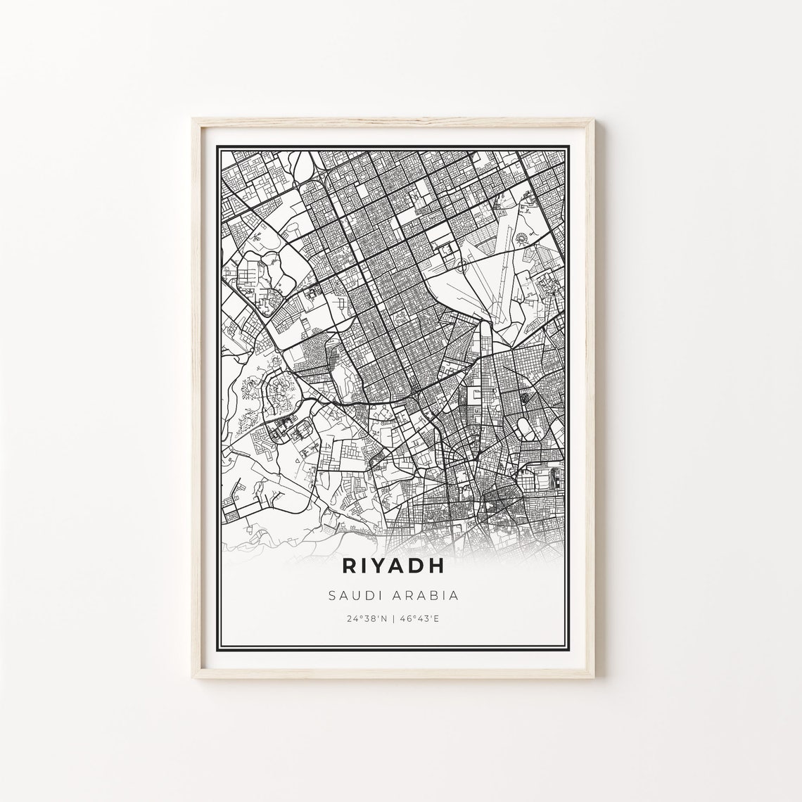 Riyadh Saudi Arabia Minimalist Black and White City Street Map Poster
