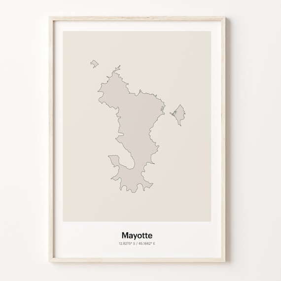 Mayotte Minimalist Island Map Line Art Travel Coordinates Gift Poster